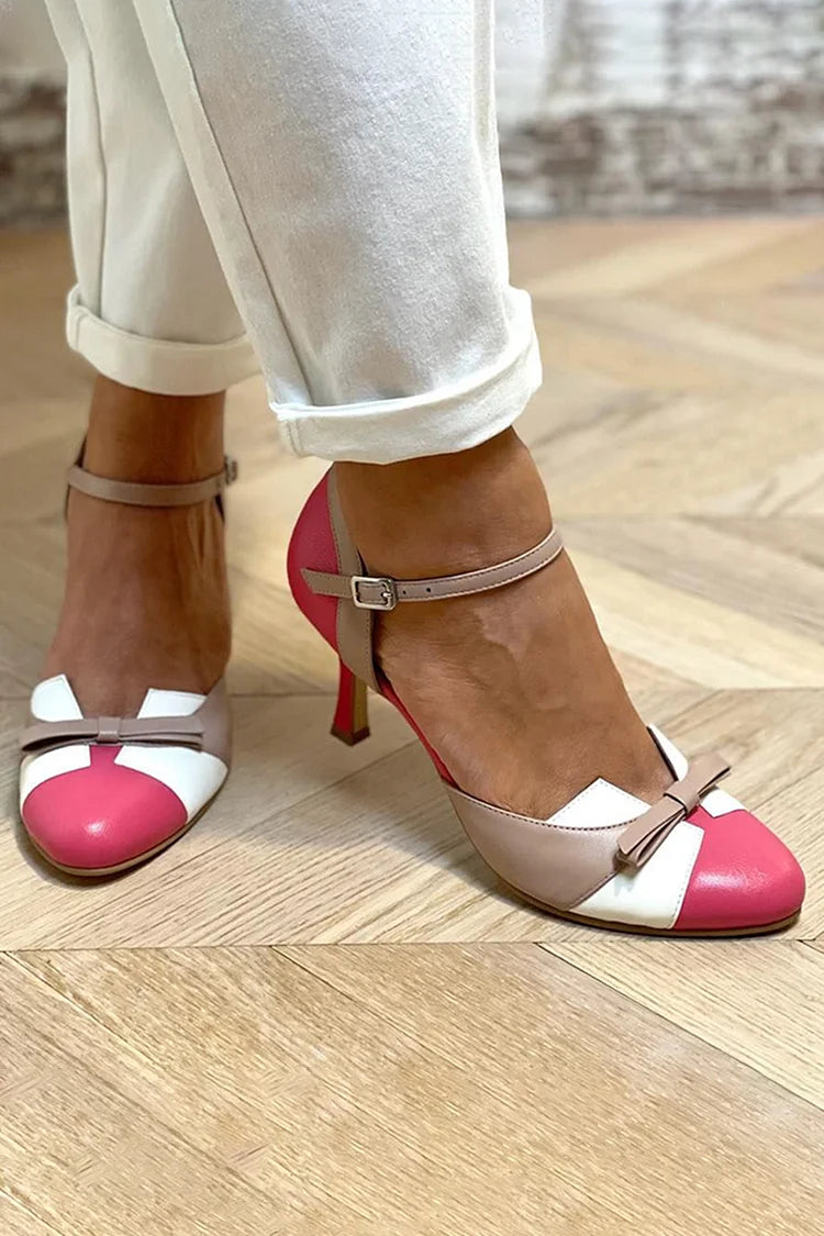 Vivian | Stiletto Patchwork Round-Toe Bow Heels