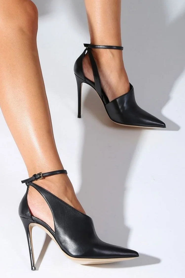 Lavinia | Stiletto Cut-Out Pointed-Toe Ankle Strap Buckle Heels