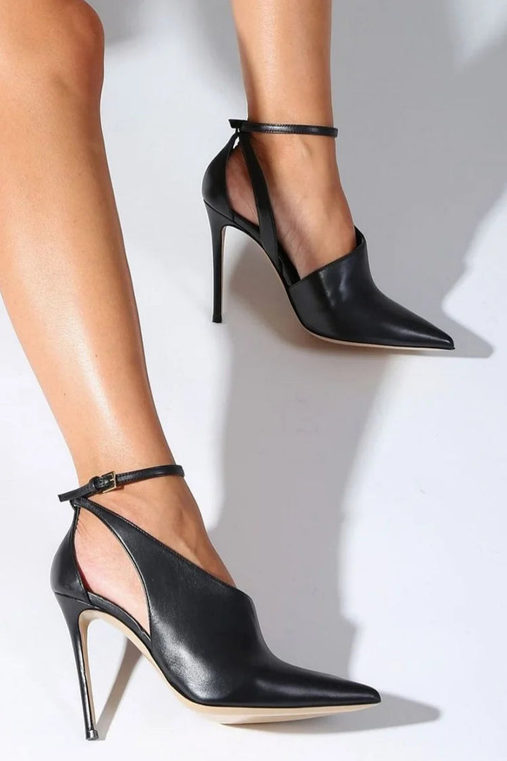 Lavinia | Stiletto Cut-Out Pointed-Toe Ankle Strap Buckle Heels