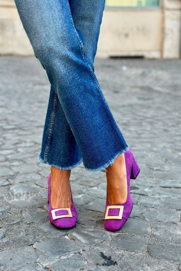 Juliette | Chunky Patchwork Square-Toe Heels