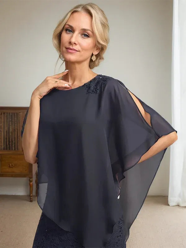 Floor-Length Chiffon Lace Sheath Dress with Sequins and Beading for Mother of the Bride