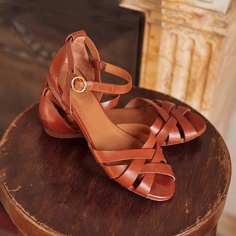Zenobia | Cut-Out Peep-Toe Solid Ankle Strap Buckle Sandals