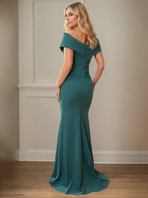 Floor-Length Lace and Chiffon Mother of the Bride Dress with Sheath/Column V-Neck Illusion and Pleated Sequins