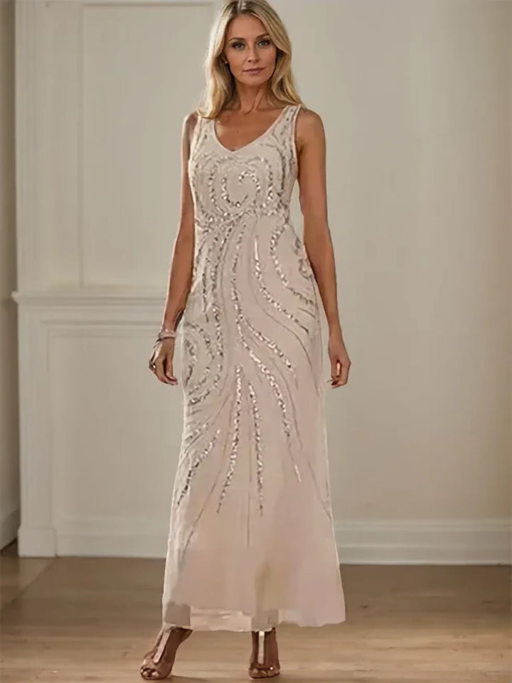 V-Neck Sheath/Mother of the Bride Ankle-Length Dress with Jacket & Sequins
