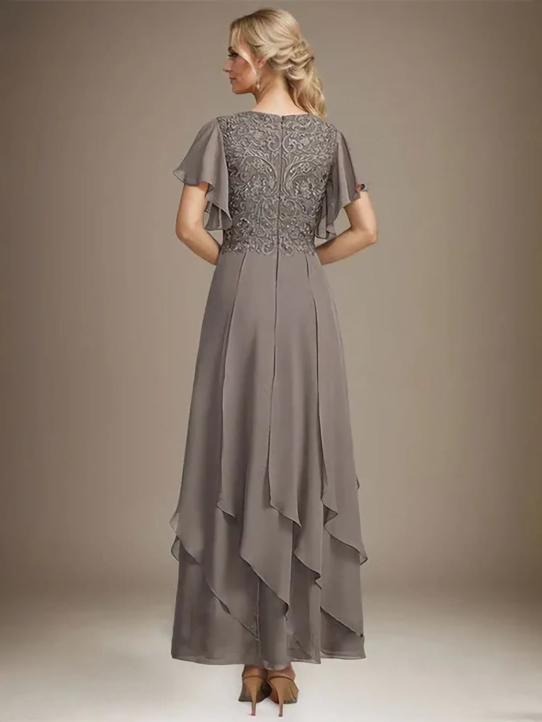 Samantha| A-Line V-Neck Lace Chiffon