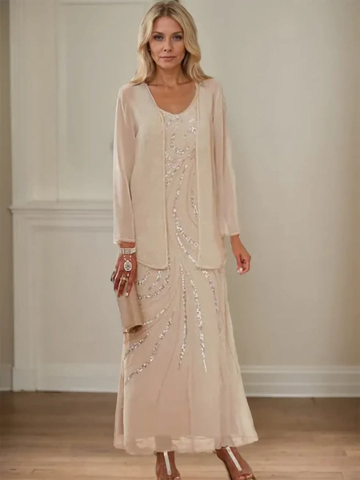 V-Neck Sheath/Mother of the Bride Ankle-Length Dress with Jacket & Sequins