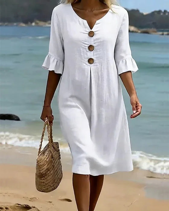 Vanesa™ | Robe Texturée à Manches Bouffantes et Boutons