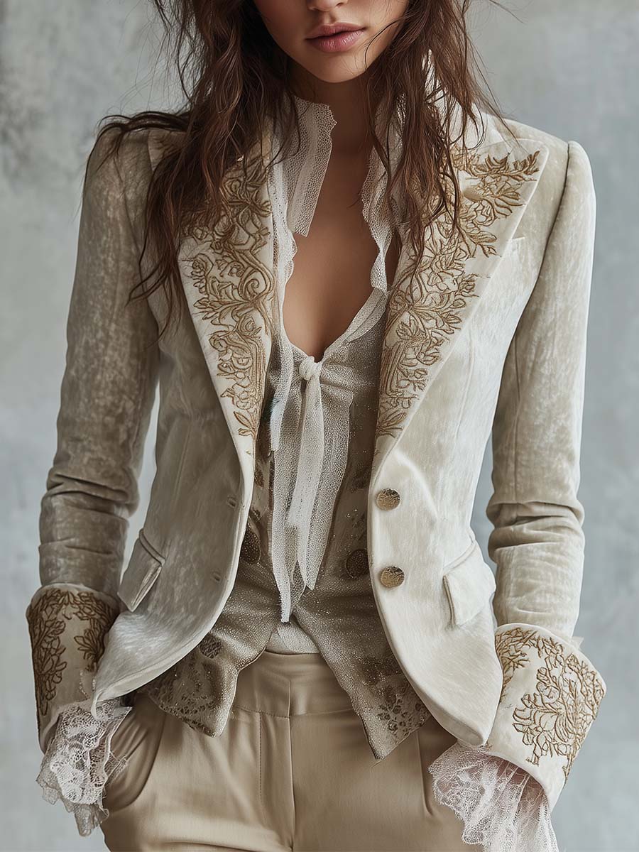 Women's Ivory Embroidered Tailored Blazer