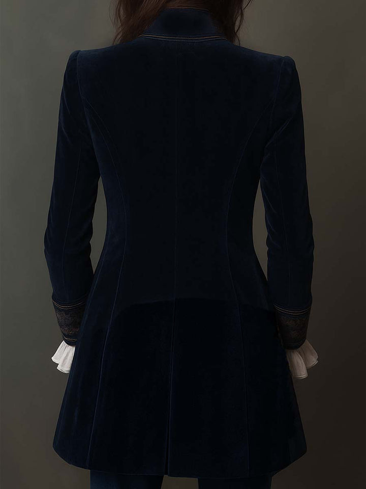 Women's Vintage Navy Embroidered Longline Jacket