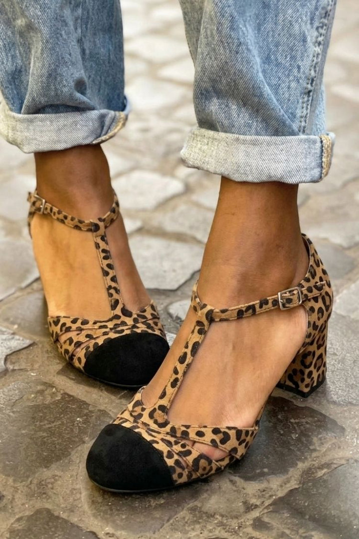 Xenia | Chunky Cut-Out Buckle T-Strap Heels