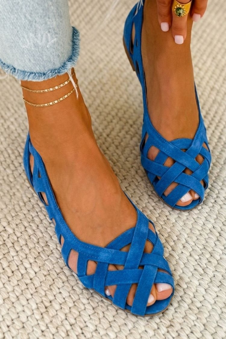 Interwoven Fabric Open-Toe Flat Sandals