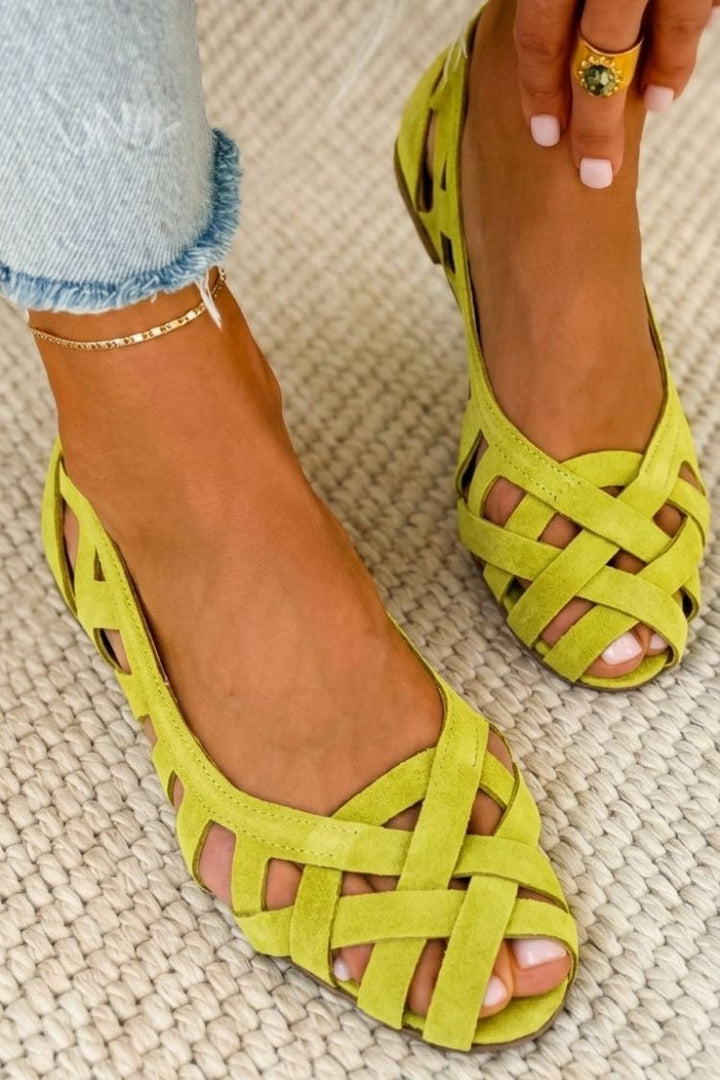 Interwoven Fabric Open-Toe Flat Sandals