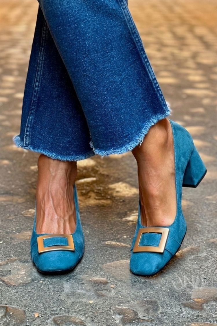 Juliette | Chunky Patchwork Square-Toe Heels