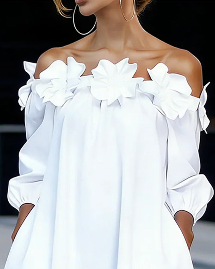 Elegant Off-Shoulder Floral Accent Dress