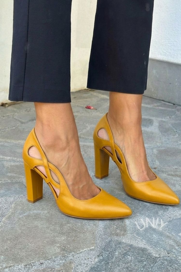 Eloise | Cut-Out Pointed-Toe Vegan Leather Block Pumps