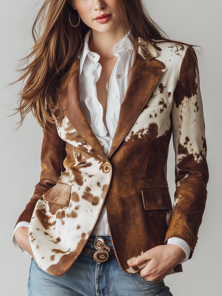 Women's Vintage Cow Print Eco Friendly Blazer