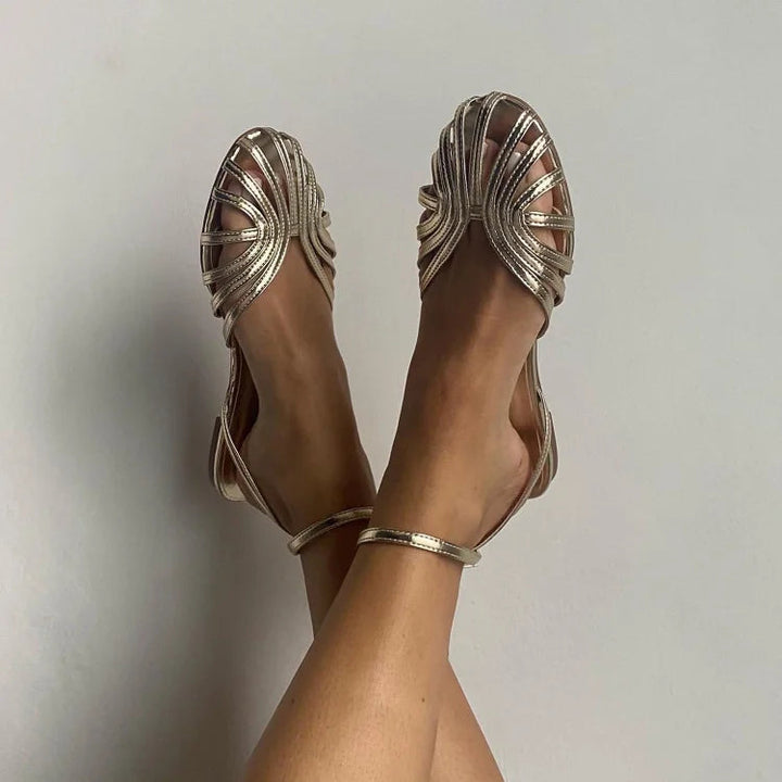 Petra | Cut-Out Round-Toe Solid Ankle Strap Flats