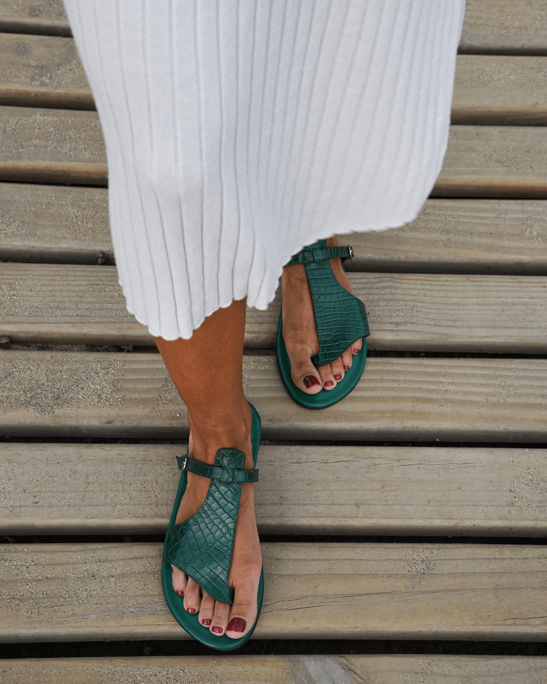 Bernadette | Thong Croc-Effect Instep Buckle Strap Sandals