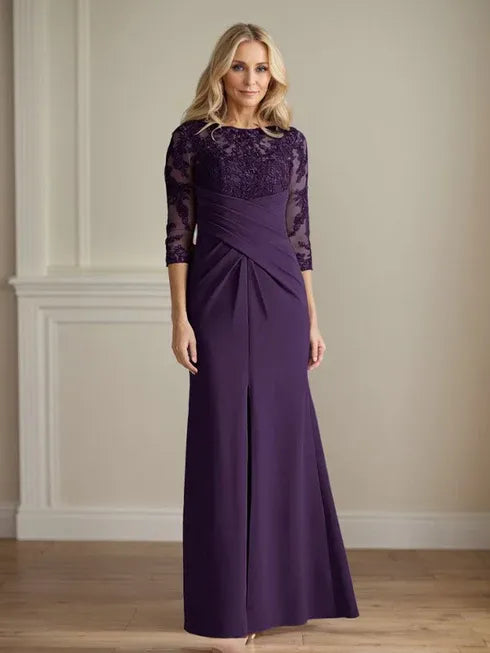 Plum Lace & Stretch Crepe Mother of the Bride Sheath Dress