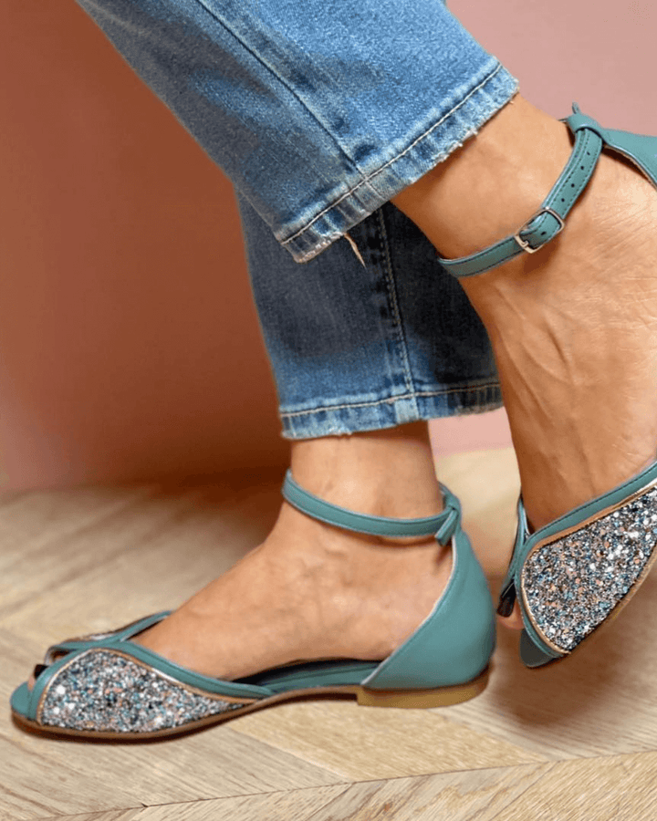 Jacqueline | Peep-Toe Glitter Patchwork Ankle Strap Buckle Sandals