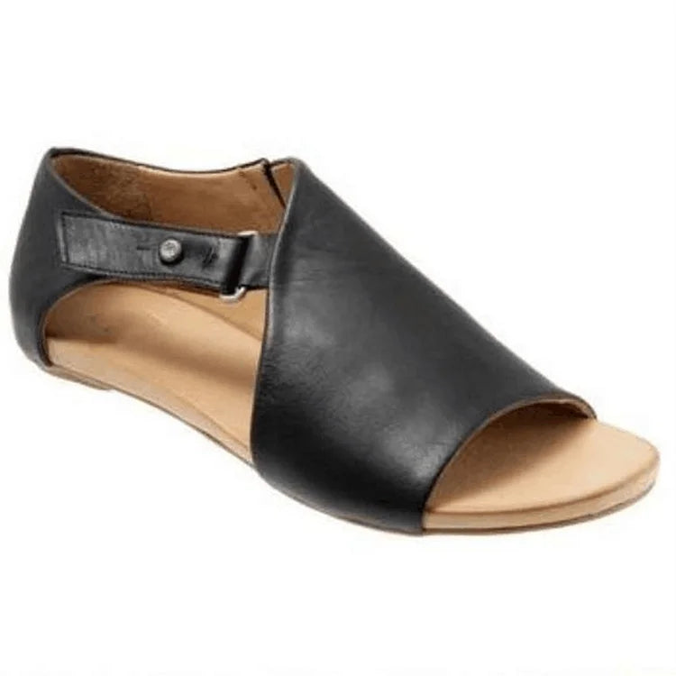 Geraldine – Cut-Out Peep-Toe Asymmetric Solid Strap Buckle Sandals