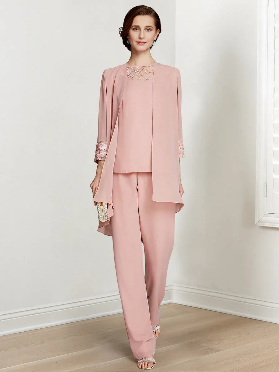 Chiffon Long Sleeve Mother of the Bride Pantsuit with Jacket
