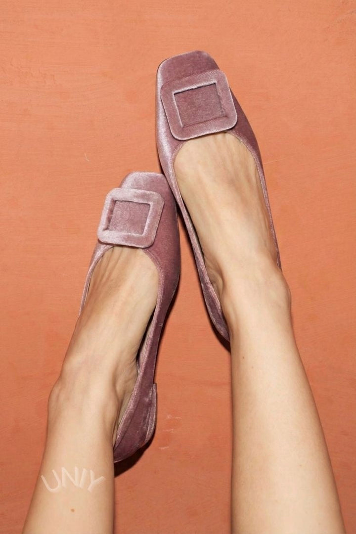 Natalia | Square-Toe Velvet Buckle Flats