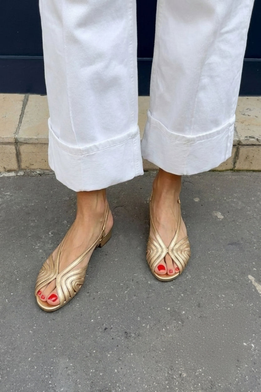 Sidonie – Slingback Metallic Round-Toe Strappy Sandals