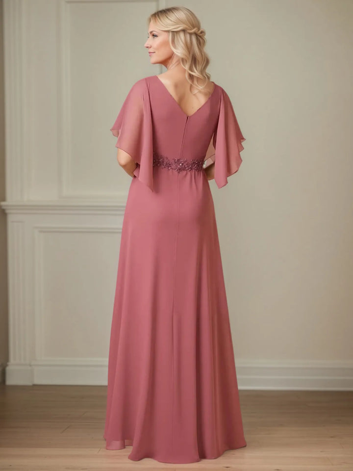 Floor-Length A-Line Chiffon Mother of the Bride Dress with Appliqué Details