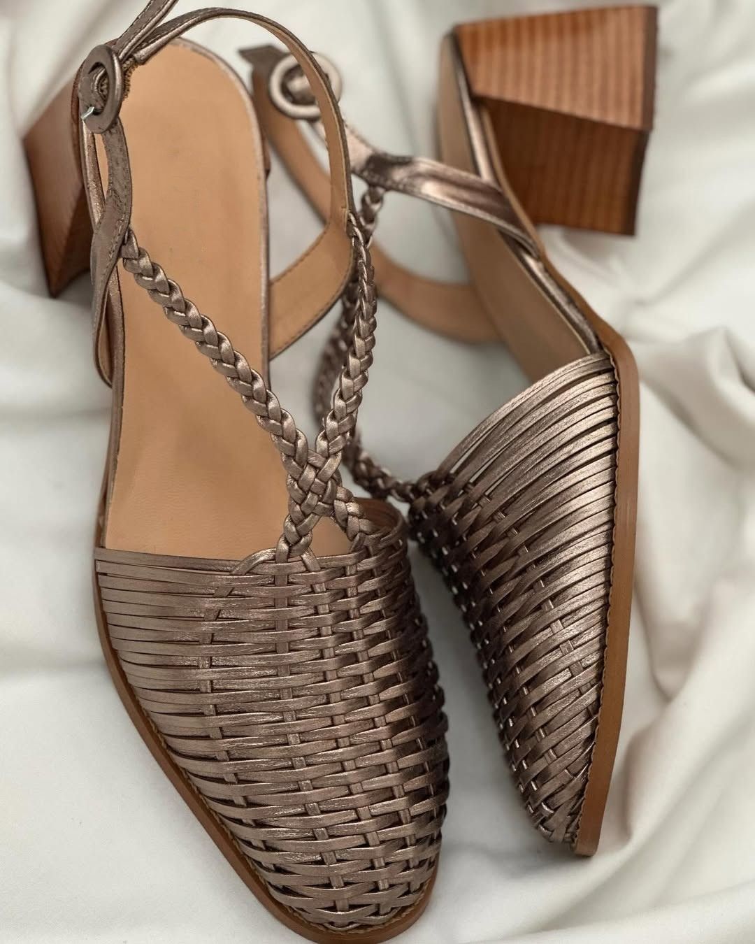 Cressida | Block Woven Metallic Pointed-Toe Strappy Heels