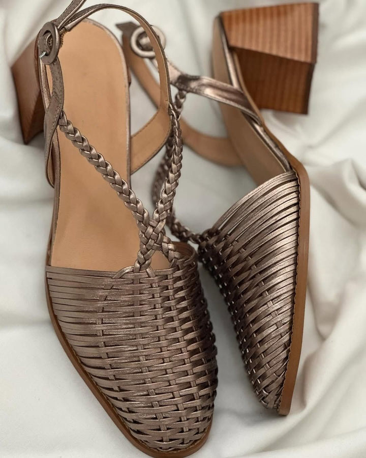 Cressida | Block Woven Metallic Pointed-Toe Strappy Heels