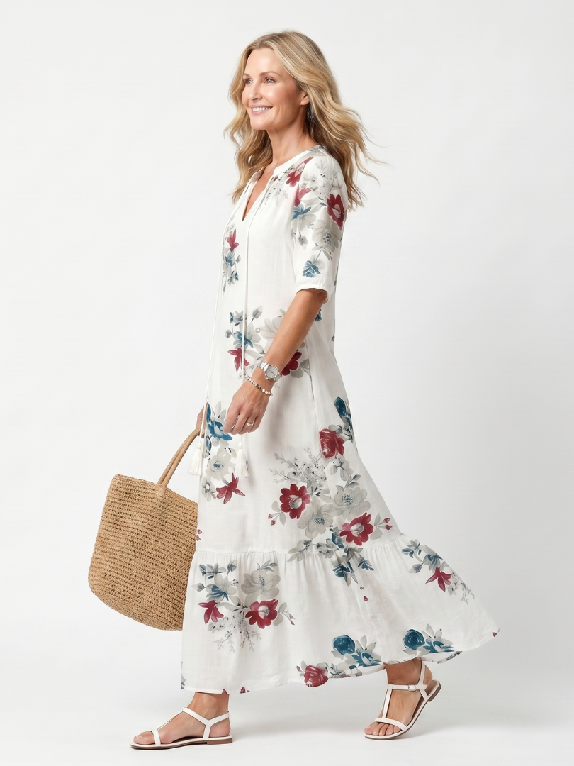 Adelia | Scattered Floral Tassel Tie Midi Dress