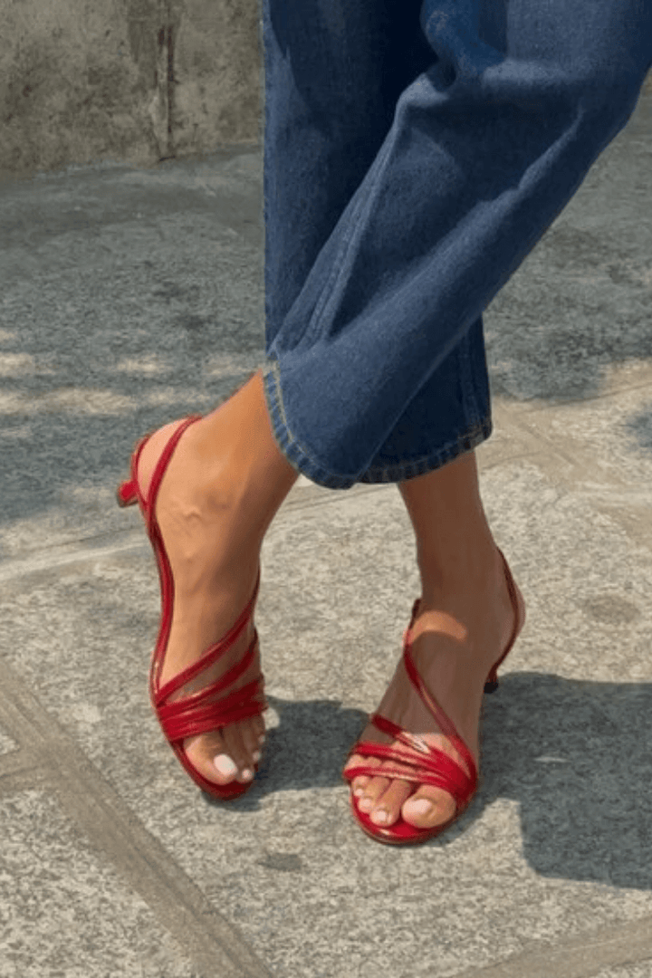 Hazel | Metallic Open-Toe Ankle Strap Crossover Sandals