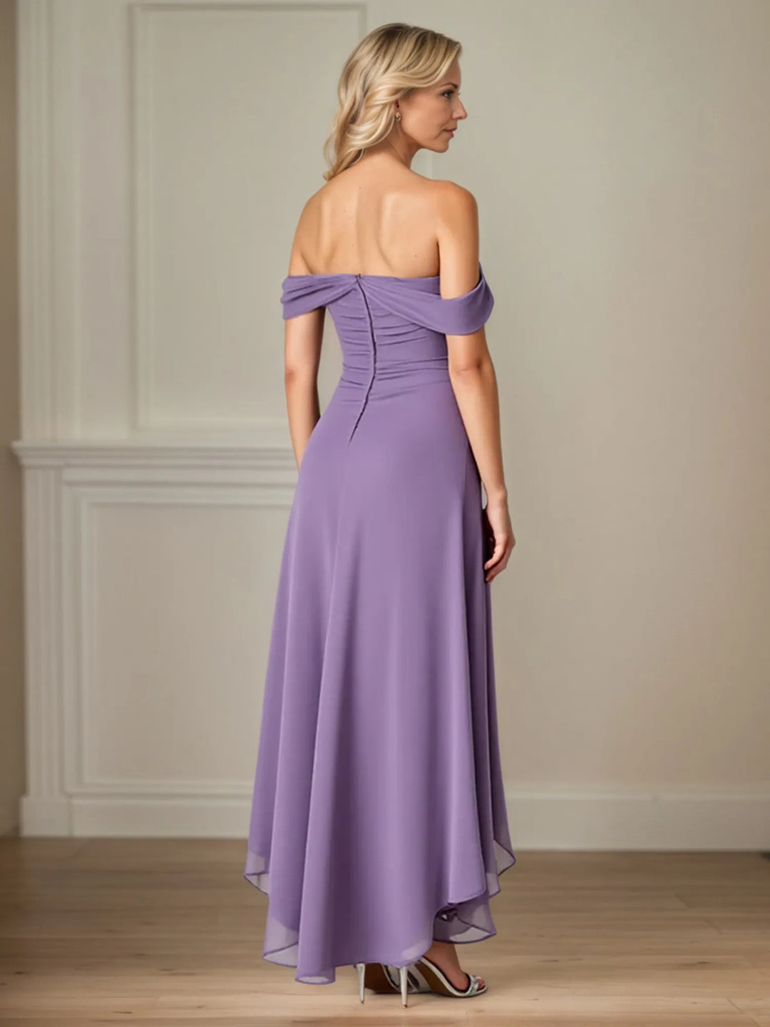 Ankle-Length Mother of the Bride Dress with Ruffles and Ruched A-Line Design