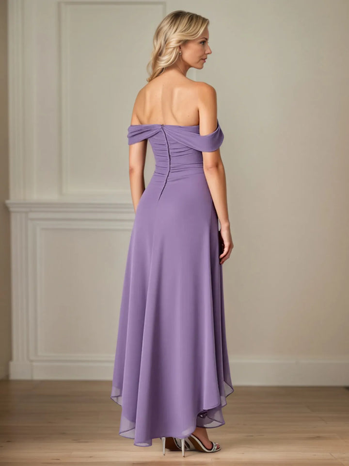 Ankle-Length Mother of the Bride Dress with Ruffles and Ruched A-Line Design