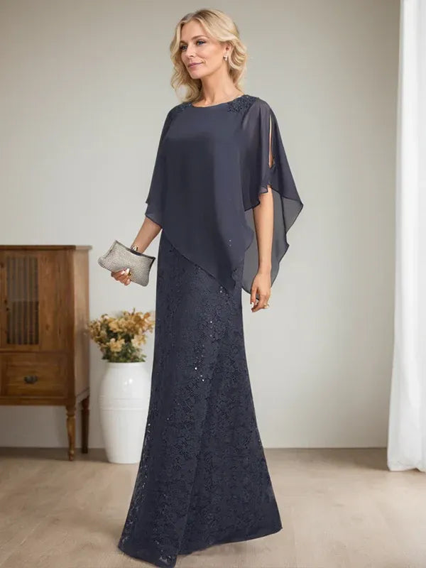 Floor-Length Chiffon Lace Sheath Dress with Sequins and Beading for Mother of the Bride