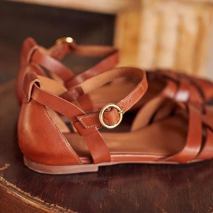 Zenobia | Cut-Out Peep-Toe Solid Ankle Strap Buckle Sandals