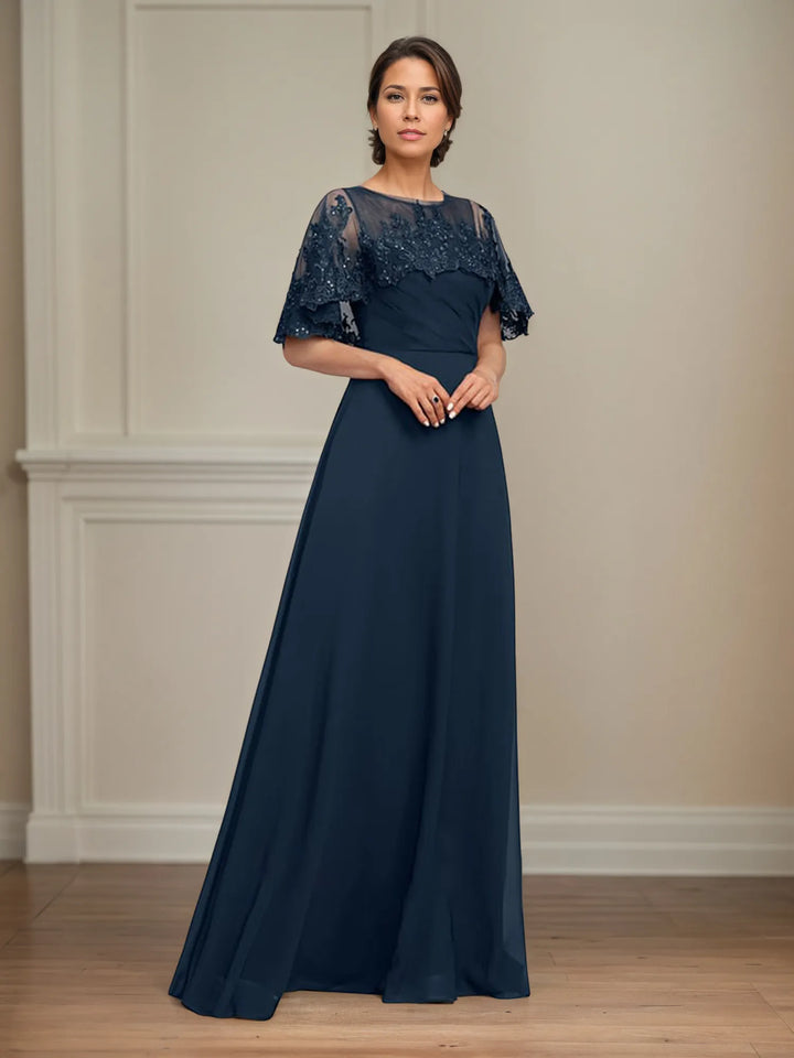 A-Line Floor-Length Chiffon Mother of the Bride Dress with Pleated Sequins