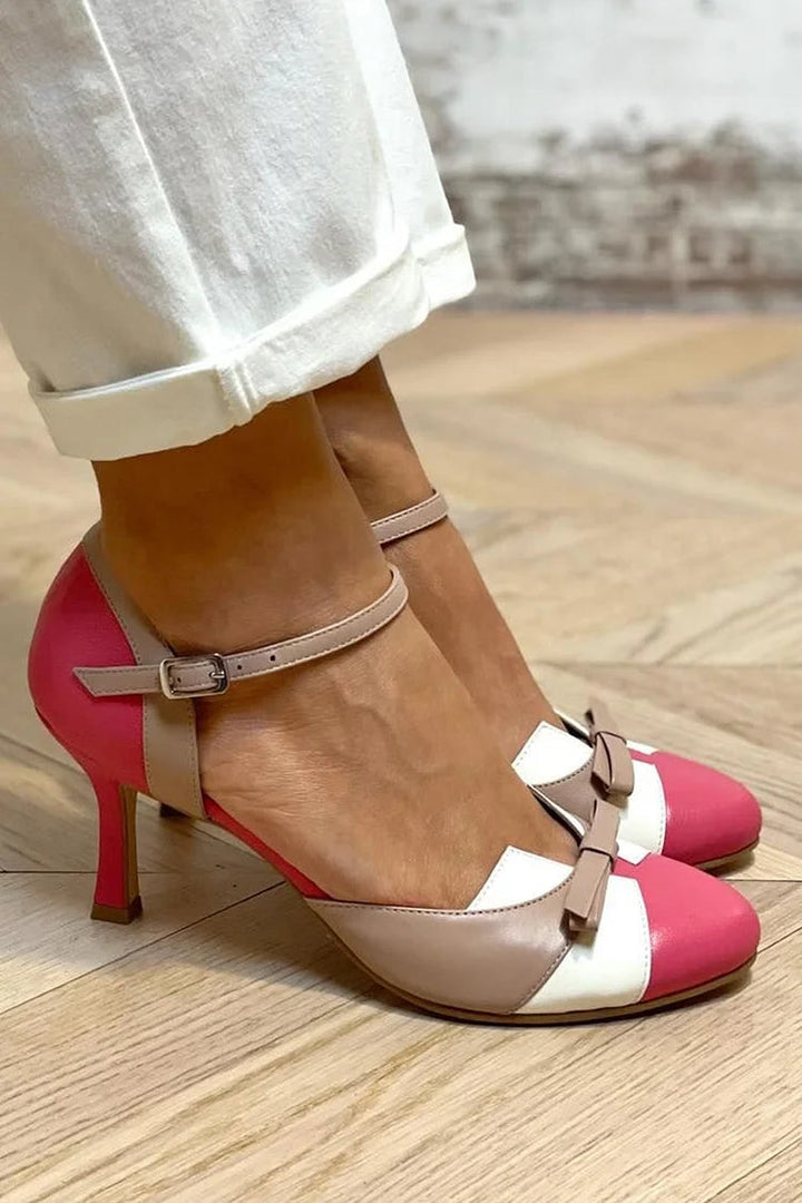 Vivian | Stiletto Patchwork Round-Toe Bow Heels