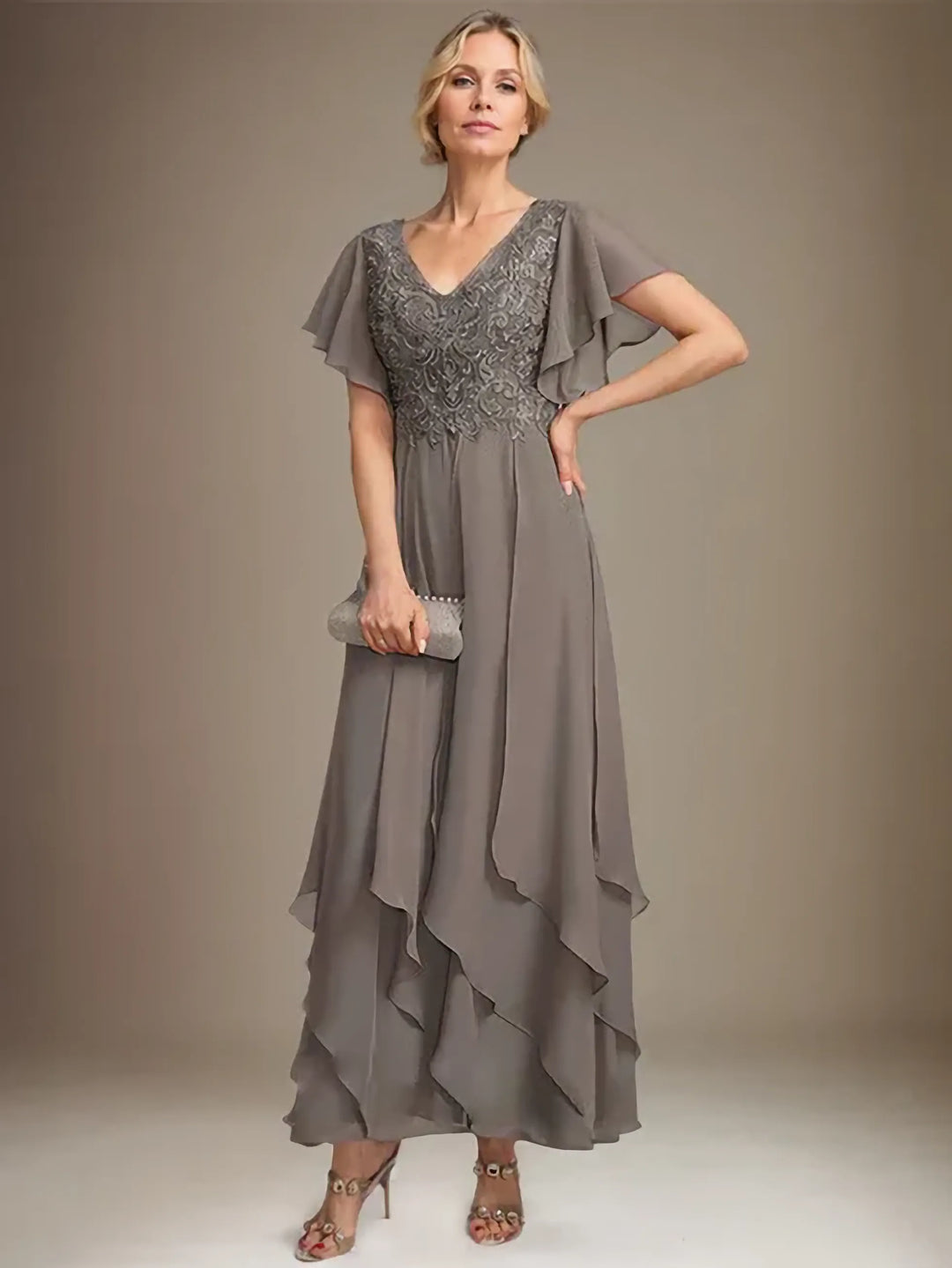 Samantha| A-Line V-Neck Lace Chiffon