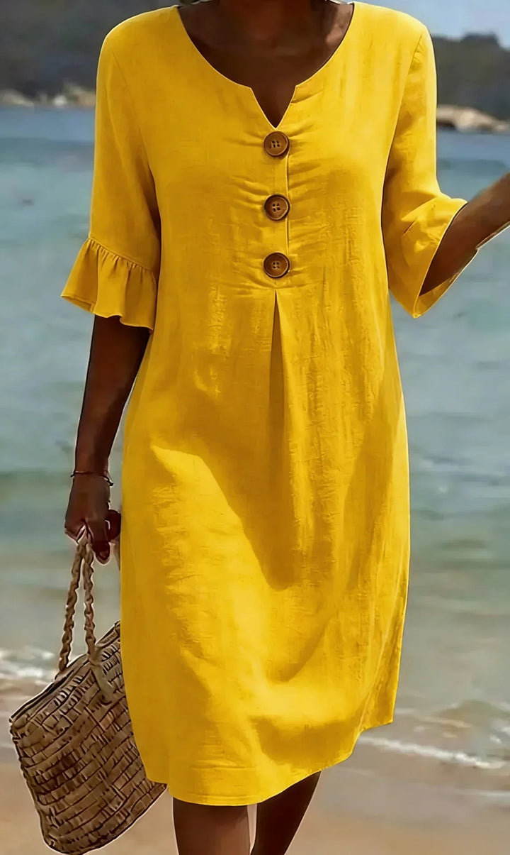 Vanesa™ | Textured Dress featuring Puff Sleeves and Button Details