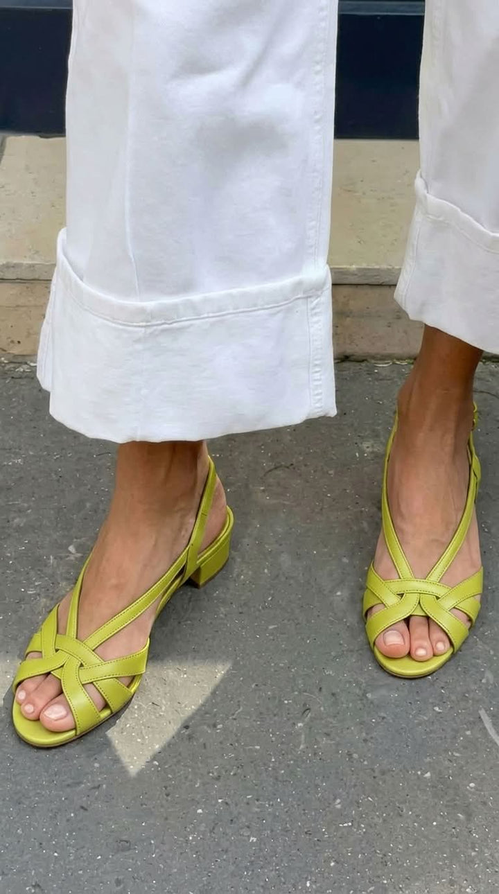 Beatrice | Slingback Leather Crossover Strap Low Sandals