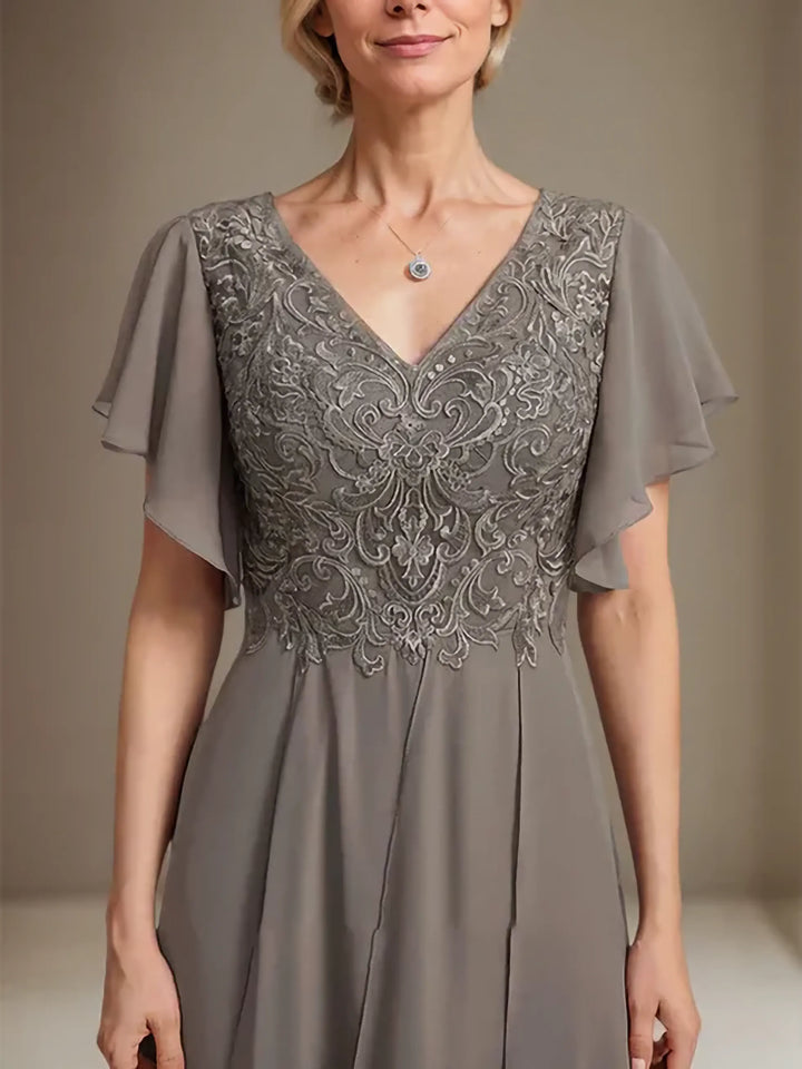 Samantha| A-Line V-Neck Lace Chiffon