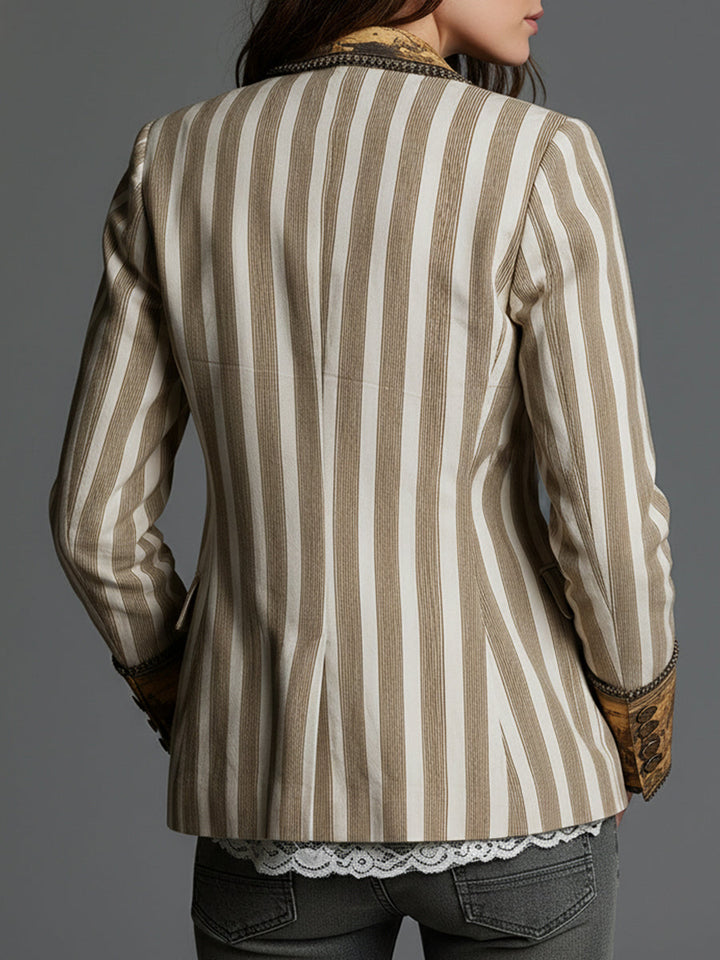 Women's Boho Striped Printed Lapel Blazer