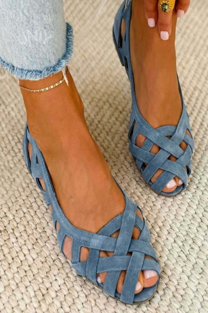 Interwoven Fabric Open-Toe Flat Sandals