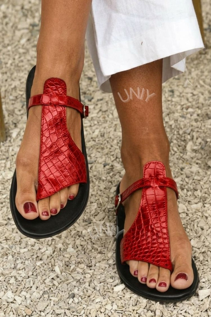 Bernadette | Thong Croc-Effect Instep Buckle Strap Sandals