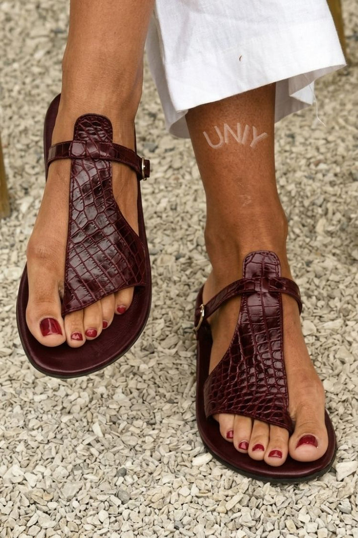Bernadette | Thong Croc-Effect Instep Buckle Strap Sandals