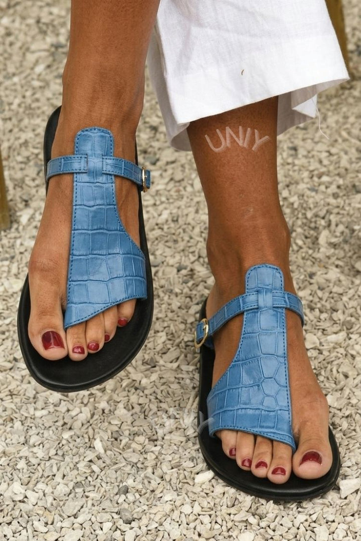 Bernadette | Thong Croc-Effect Instep Buckle Strap Sandals
