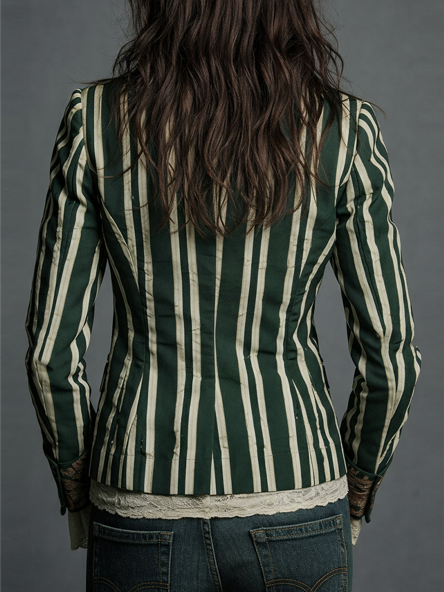 Women's Boho Floral Print Striped Blazer