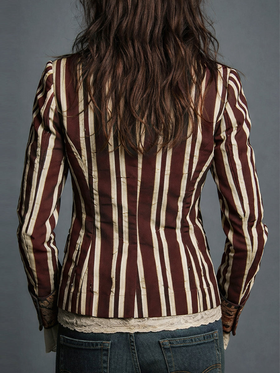Women's Boho Floral Print Striped Blazer